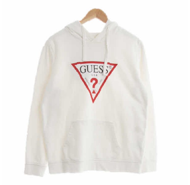 9763 Guess 화이트 프린팅 면 중앙빅로고후드티 M