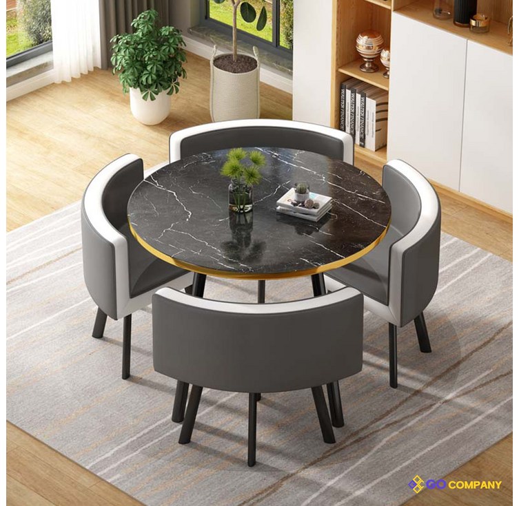 [GoCo] 감성 인테리어 4인용 티 테이블 세트 원목 의자포함 식탁 원형 카페 둥근모서리
