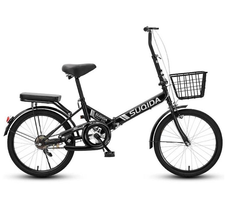 브렌투오 가벼운 접이식 20인치 자전거 미니벨로 클래식 바구니 소형 휴대용, 1개, 150cm, 블랙 스탠다드