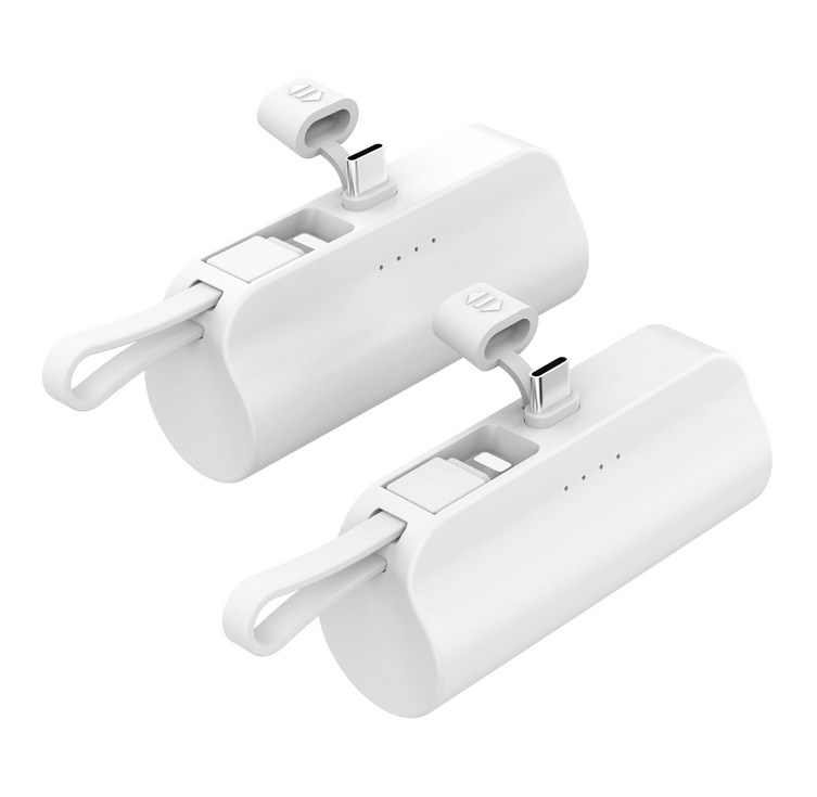2in1 도킹형 듀얼 미니 일체형 보조배터리 5000mAh 2p세트, 화이트, C타입8핀2p