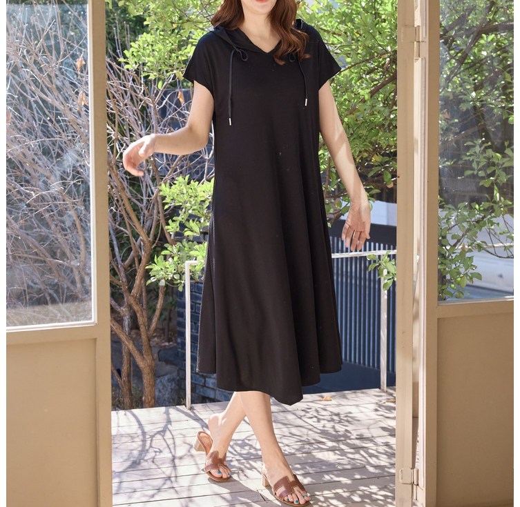 우일 여성 인견 소프트스판 후드 롱 원피스