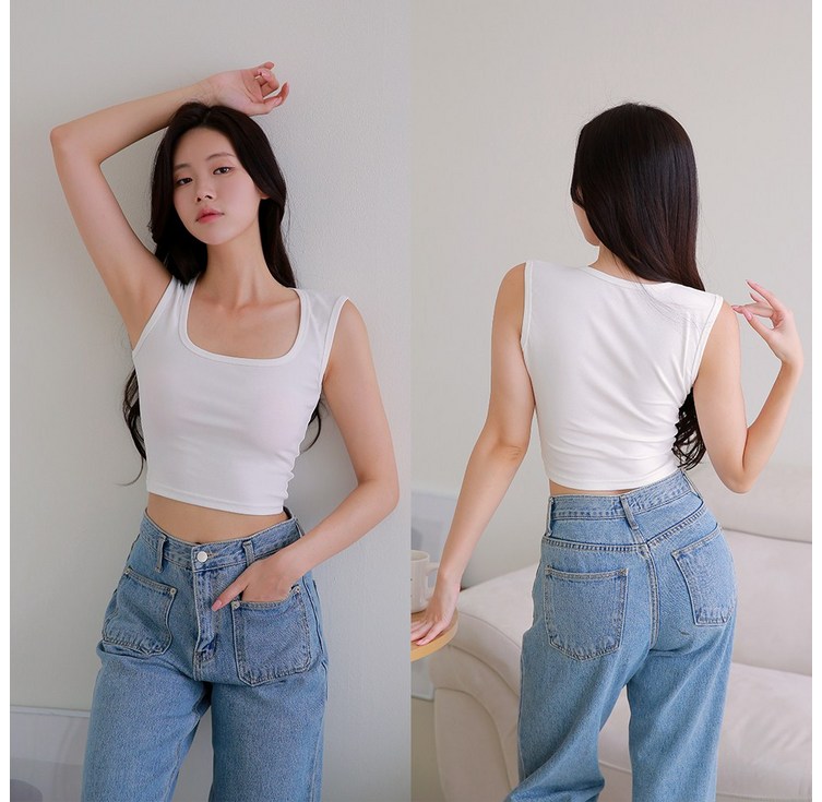 언더샤인 여성 스퀘어넥 크롭 민소매 면나시 2종