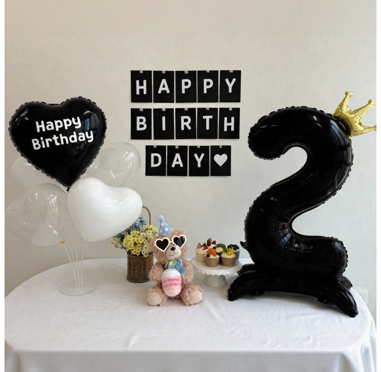 쏙쏙마켓 생일파티용품 숫자 하트 풍선 세트 이벤트 파티용품, 1세트, 숫자 2