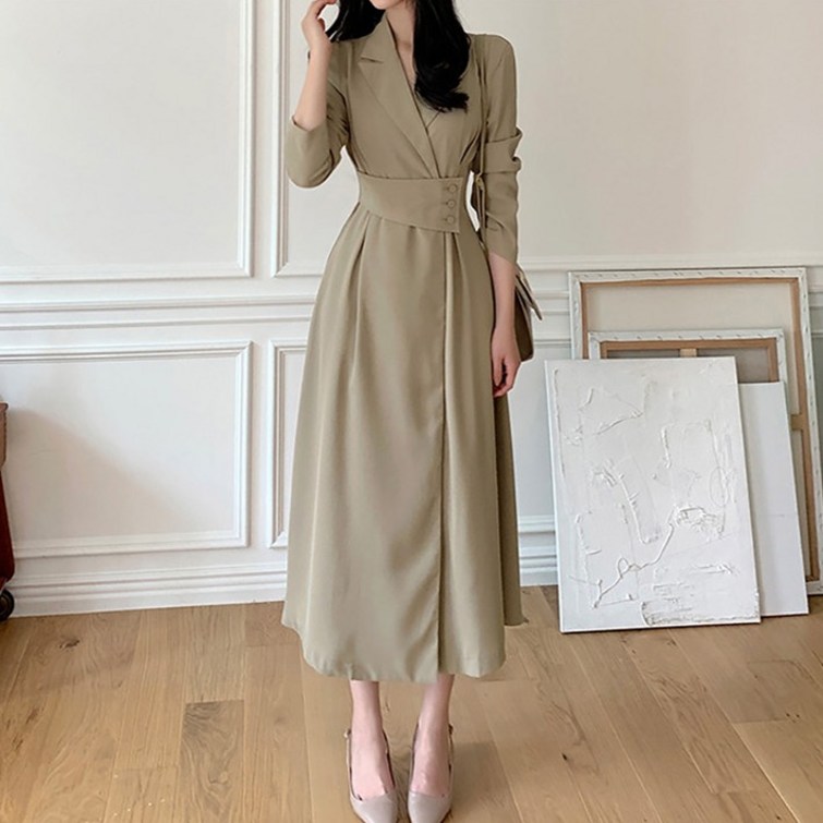 페이퍼먼츠 카라넥 허리버튼 롱 원피스 08843 페이퍼먼츠 카라넥 허리버튼 롱 원피스 08843