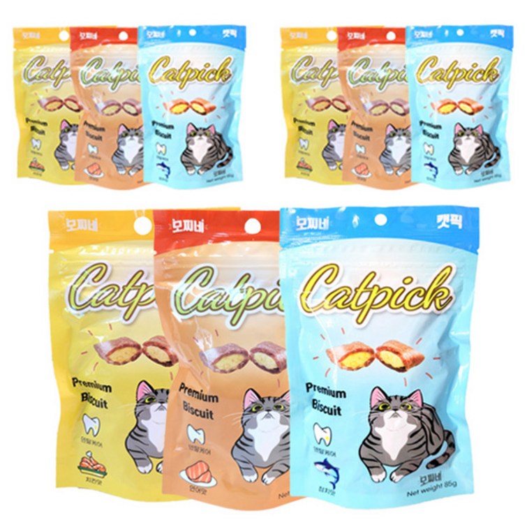 모찌네 고양이 프리미엄 캣픽 비스켓 연어 85g x 3p  참치 85g x 3p  치킨 85g x 3p 세트, 1세트, 혼합맛