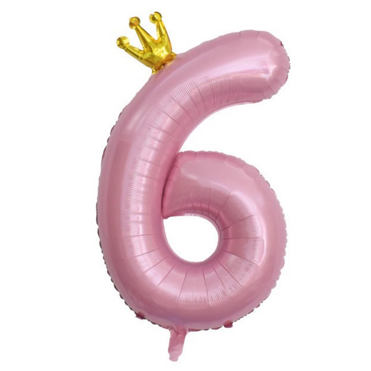 이자벨홈 생일파티 왕관 숫자 풍선 6 초대형, 핑크, 1개