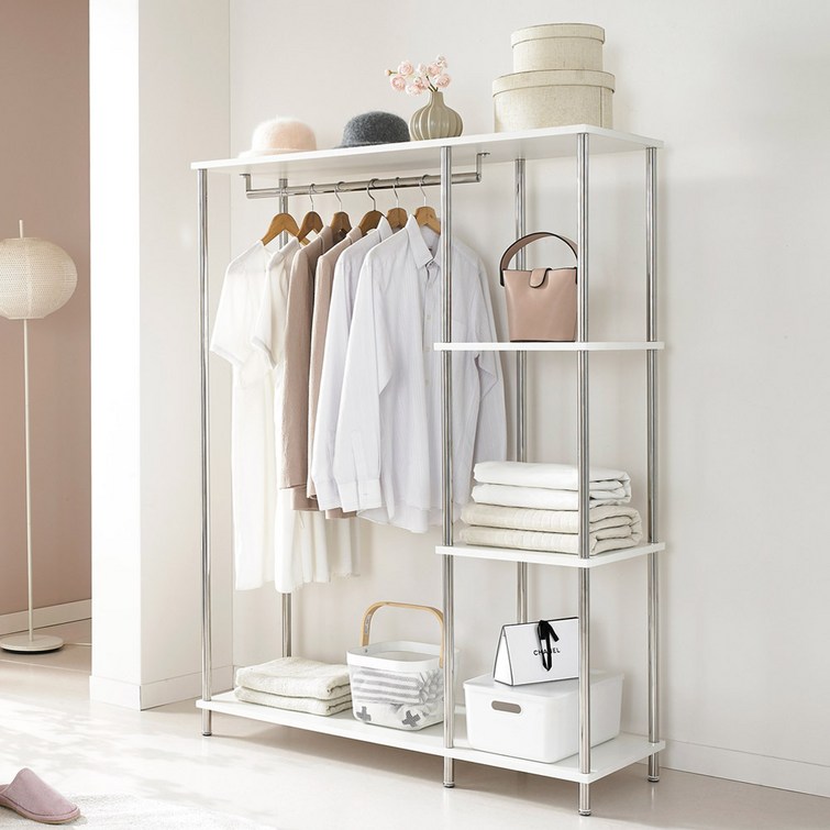 키모 스탠드 드레스룸 스페셜 미드센츄리 수납 행거 와이드 선반형, 화이트