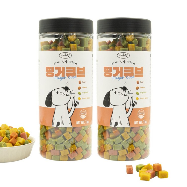 펫라벨 11 핑거큐브 강아지간식, 교육용, 훈련용 대용량 강아지 트릿, 혼합, 1,000g x 2ea, 2개, 1kg